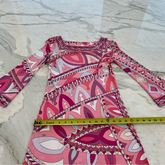 EMILIO PUCCI PINK PRINT SQUARE NECK BELL SLEEVE DRESS SIZE IT 40 / US 6 - Picture 11 of 16